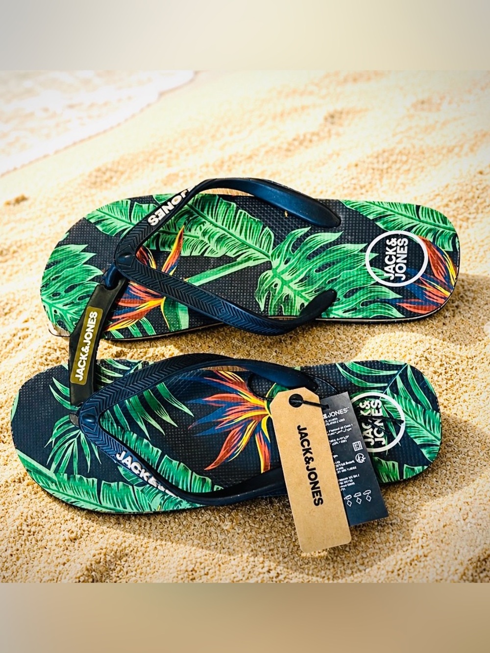 NWT Jack & Jones Tropical Flip Flops | Beach Sandals | Summer Print | Men’s